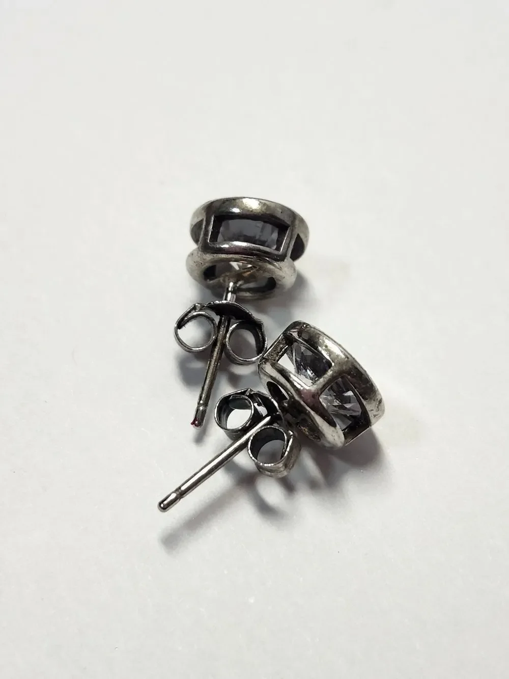 Sterling Silver Crystal Bezel Stud Earrings 925